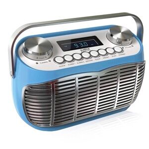 Detroit Retro AM FM Radio for Home with Alarm Clock and LCD -Blue AC & Battery